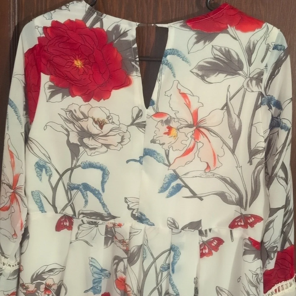 Umgee Long Sleeve Floral Bohemian Mini Dress Size Small